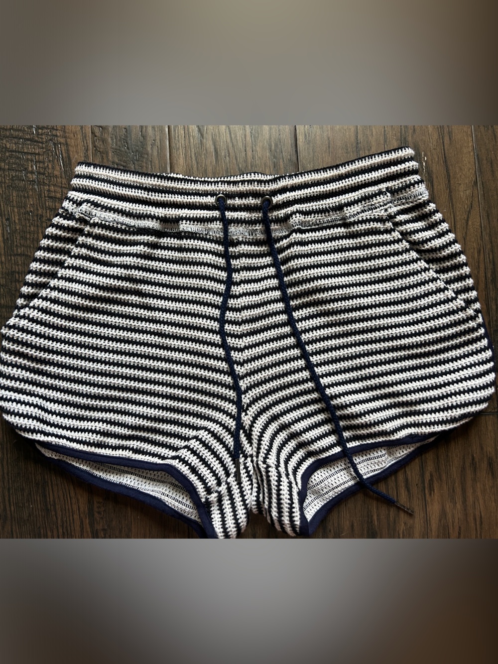 Splendid Navy & White Striped Knit Drawstring Athletic Shorts
